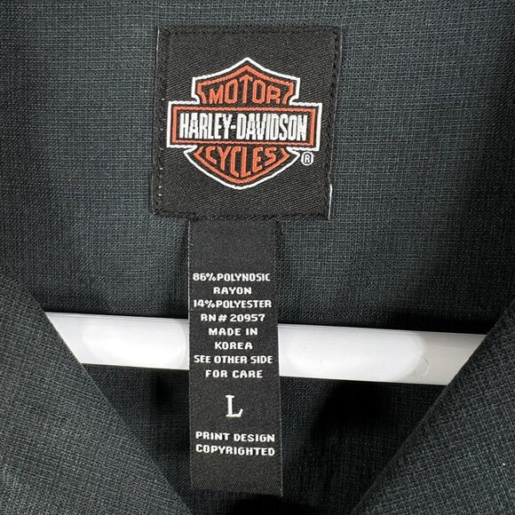 Harley-Davidson Mens L Button-Up Charcoal Shirt Embroidered Eagle & Snake Biker - Picture 13 of 15